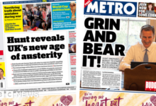 Newspaper headlines no more austerity and sir shameless is at it again