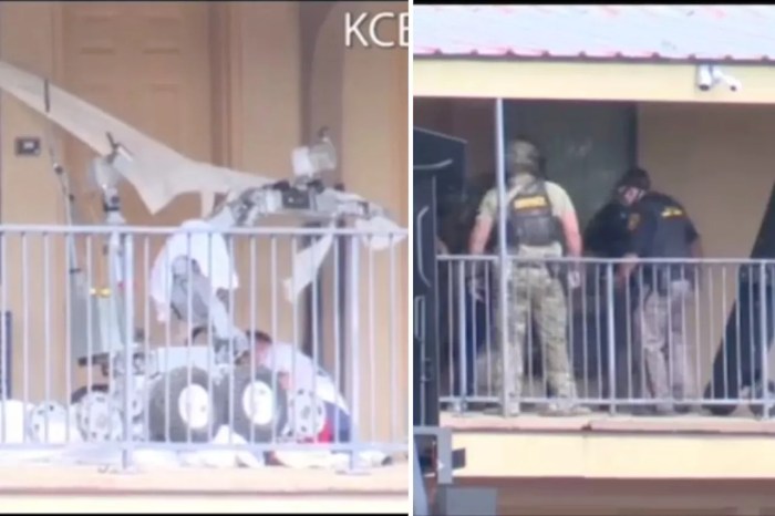 Suspect in texas standoff tries to shoot police robot but it outsmarts him runs him over