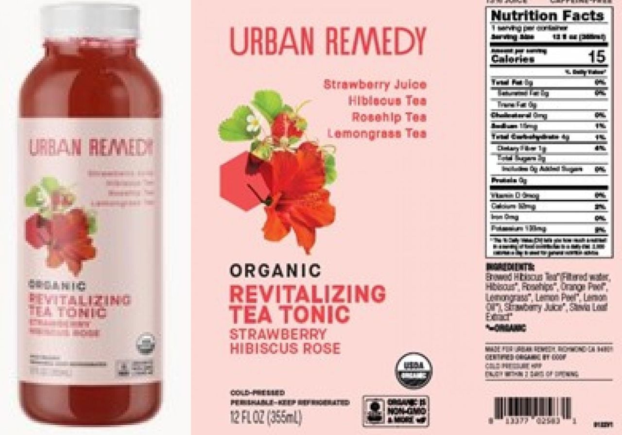 Urban remedy recalls urban remedy organic revitalizing tea tonic strawberry hibiscus rose due to possible hepatitis a contamination