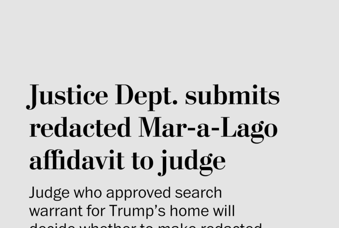 Judge orders release of affidavit with redactions but orders doj to focus on certain issues