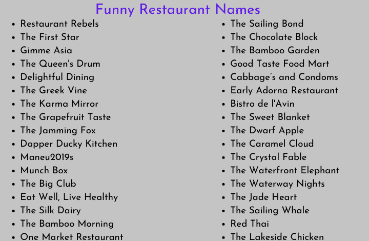 As the vibe shifts cool restaurant names are changing too