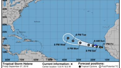 Hurricane helene weather path storm express map