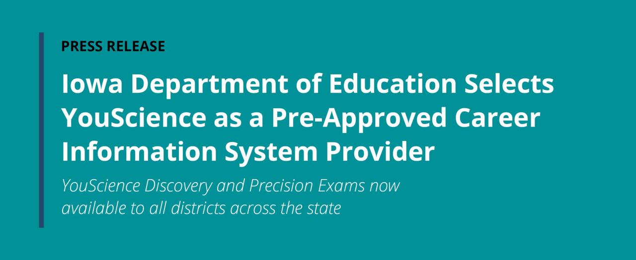 Iowa department of education selects youscience as a pre approved career information system provider