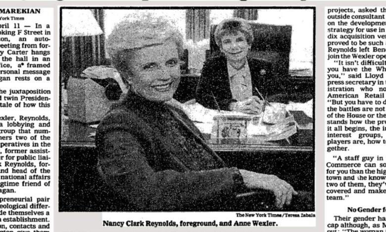 Nancy clark reynolds a player in reagans washington dies at 94