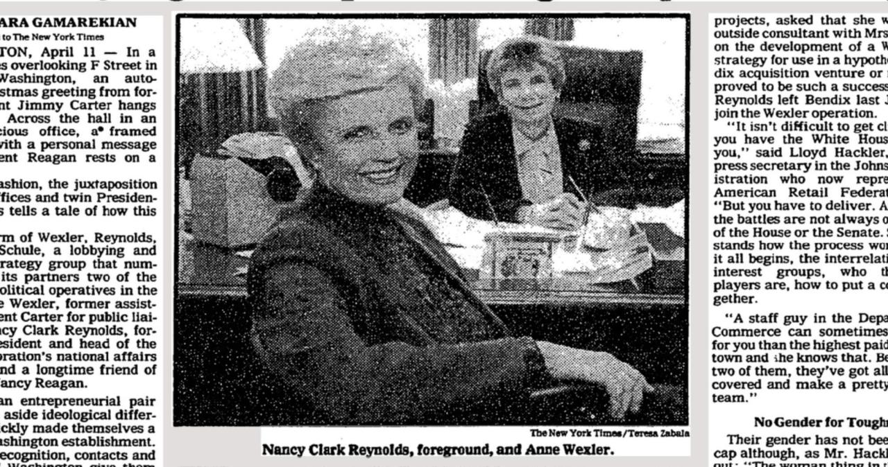 Nancy clark reynolds a player in reagans washington dies at 94