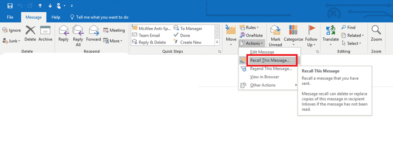 How to recall an email in outlook