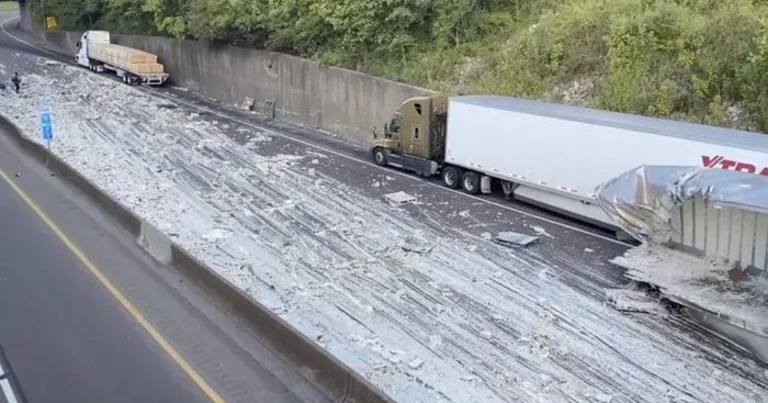 Somehow both tomatoes and alfredo sauce spilled across interstates this week