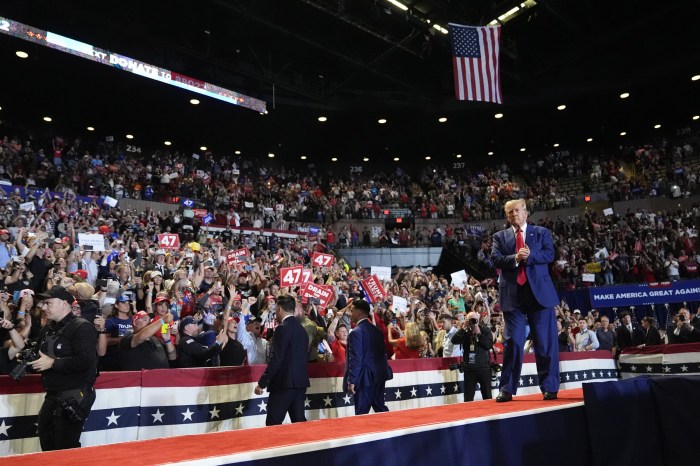 Trump vows at long island rally to win deep blue new york