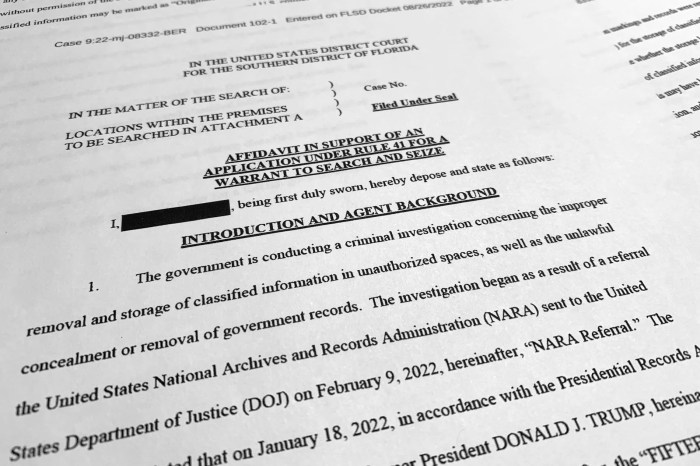 Judge orders release of affidavit with redactions but orders doj to focus on certain issues