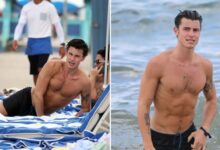 Shawn mendes walks around beach dripping wet after quick dip