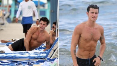 Shawn mendes walks around beach dripping wet after quick dip