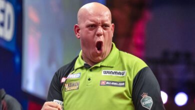 Hungarian darts trophy michael van gerwen hits nine darter as luke humphries dumped out