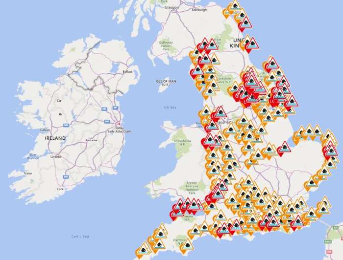 Map shows uk area facing imminent flooding after urgent amber warning